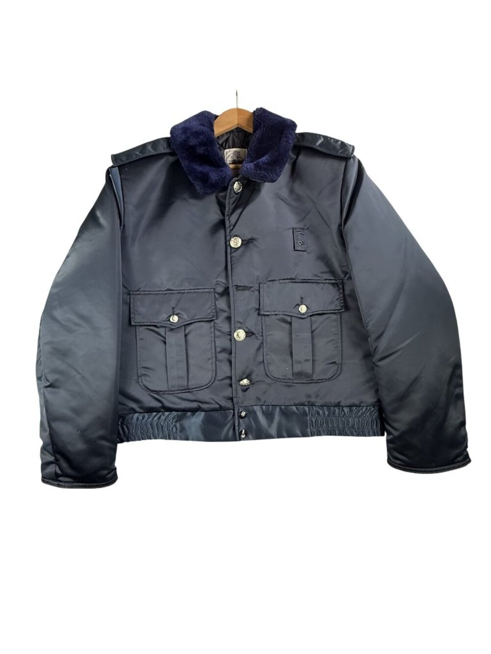 Vintage Horace Small Jacket Mens Large Blue Tuff Jac Fur Collar Police Bomber